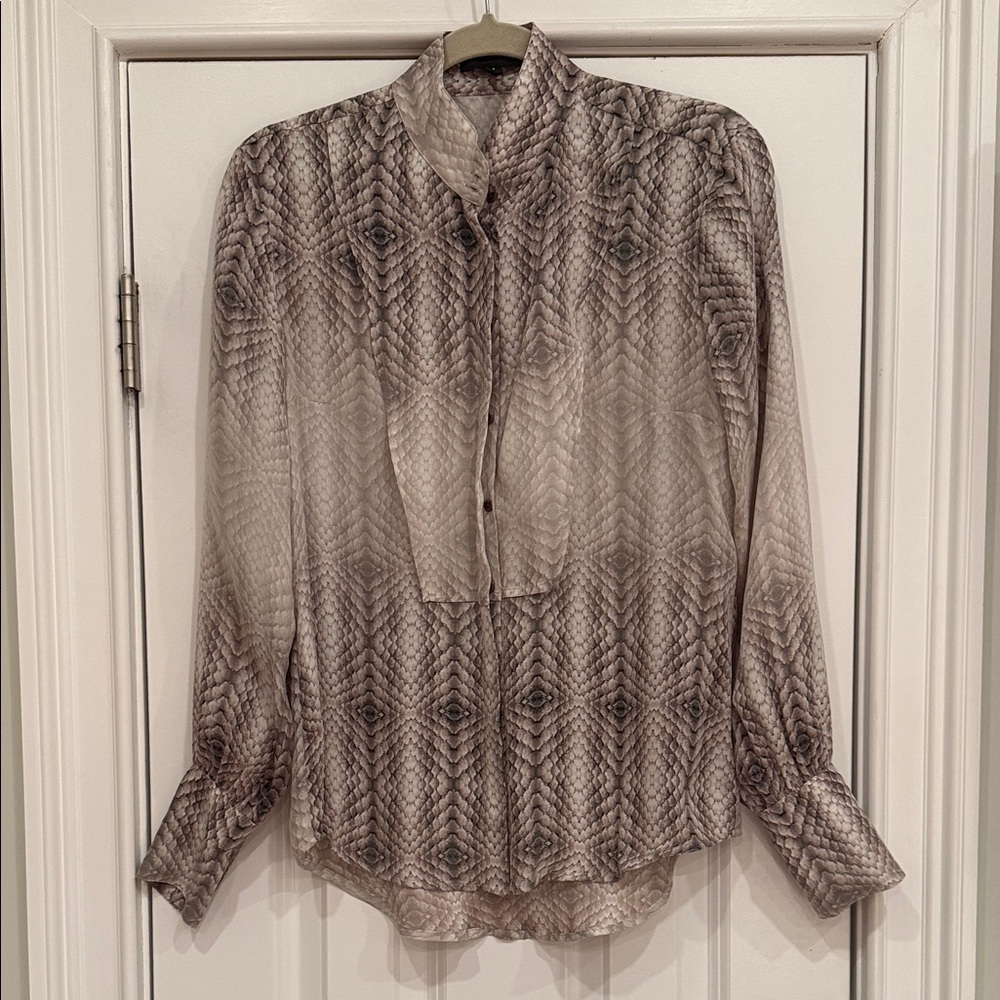 Joe's Jeans Black & White Snakeskin Silk Button Down Blouse - Size Small